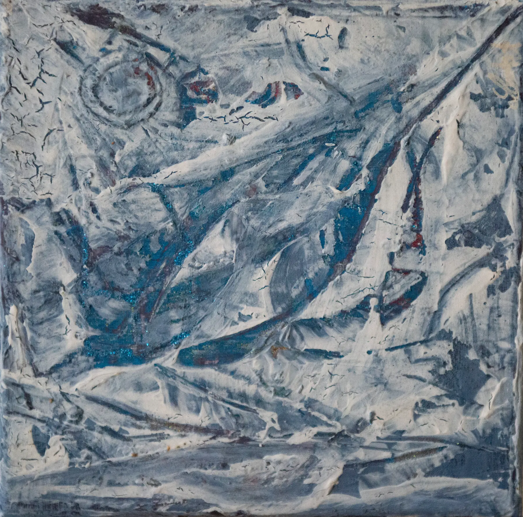 Œuvre FrozenTension bleu blanc peinture abstraite tension de surface